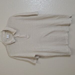 Mango Men's Oatmeal Linen Polo Shirt XL Slim Preppy Casual